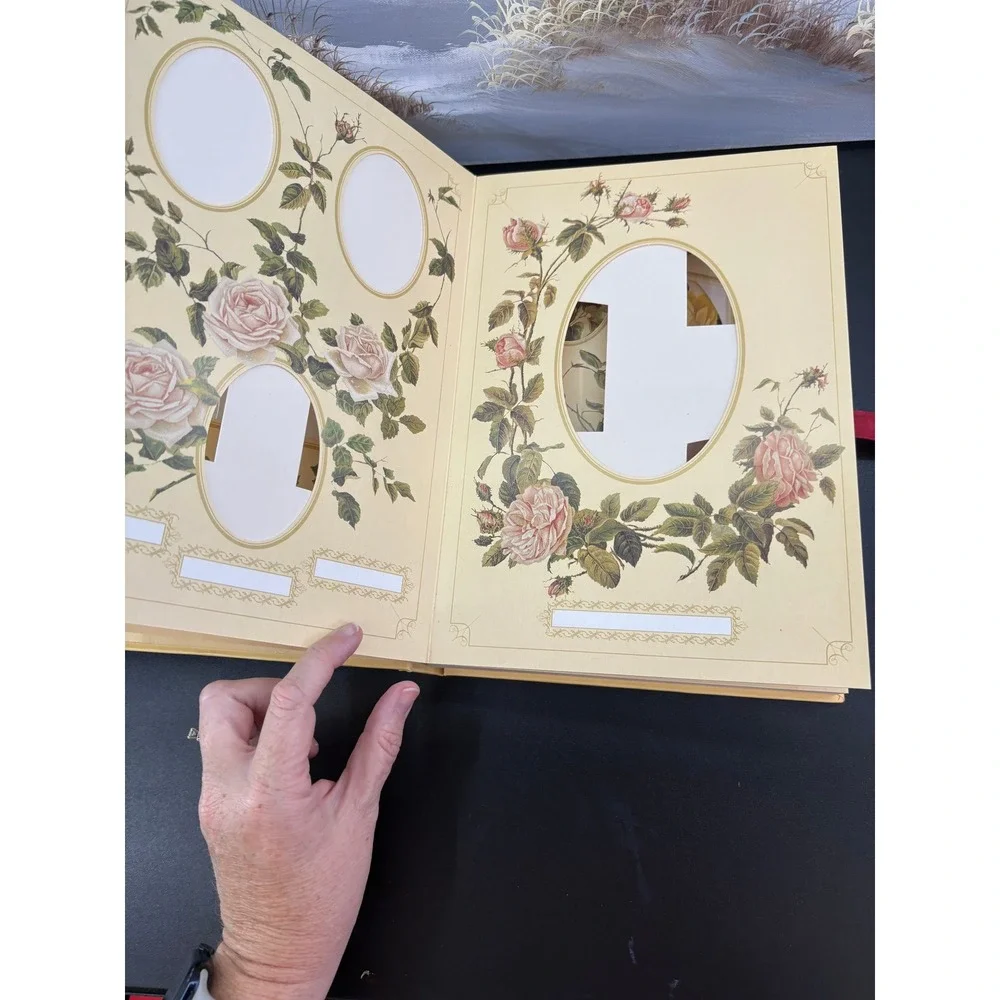 The Rose Photograph Album Vintage Floral Hardcover Ribbon Tie Cream 11.5x8.25in